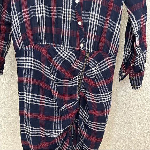 Veronica Beard Emory Ruched Cargo Plaid Shirtdress‎ Size 8 Blue Long Sleeve - Picture 5 of 12